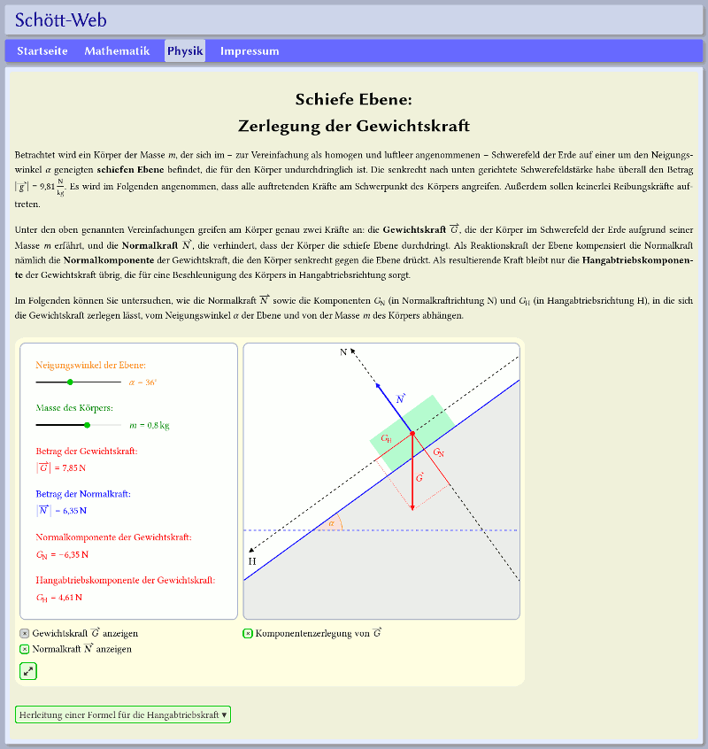 Vorschaubild: Schiefe Ebene: Zerlegung der Gewichtskraft