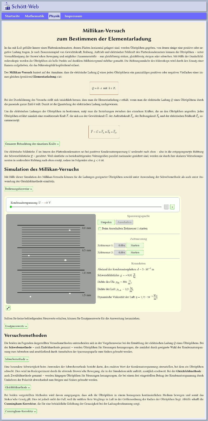 Vorschaubild: Millikan-Versuch zum Bestimmen der Elementarladung